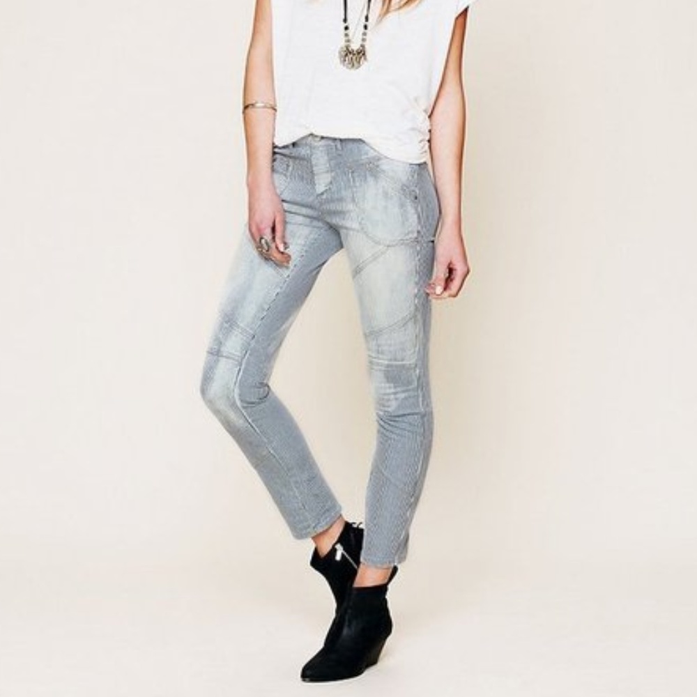 Free People Striped Distressed Skinny Jeans